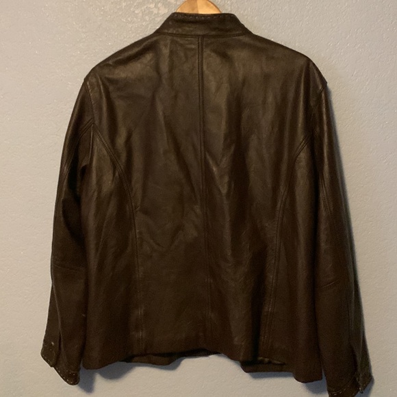 Chico’s Women’s Leather Shell Zip-Up Jacket Size 3 Brown - Picture 2 of 6
